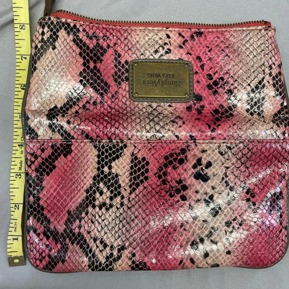 Simply Vera Vera Wang Pink Snakeskin Foldover Wristlet Clutch Bag Brass Hardware